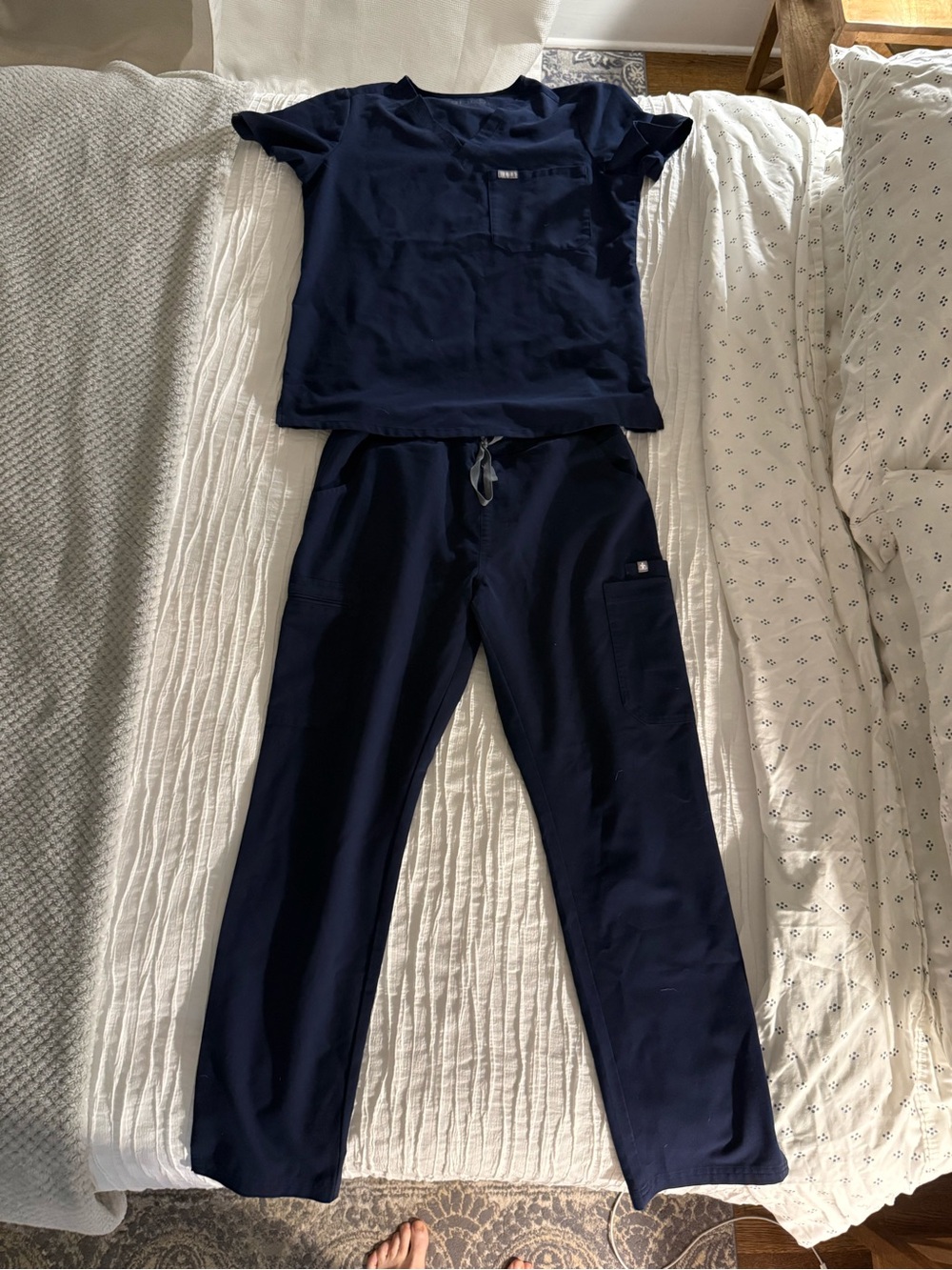 Figs Women's Navy Drawstring Jogger Scrub Pants and Top
